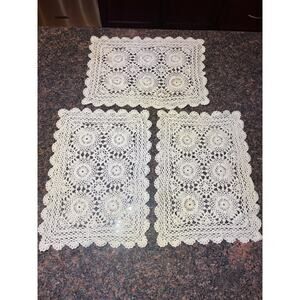 Vintage Crochet Lace Cream Doily 10.5"x15" Set of 3
